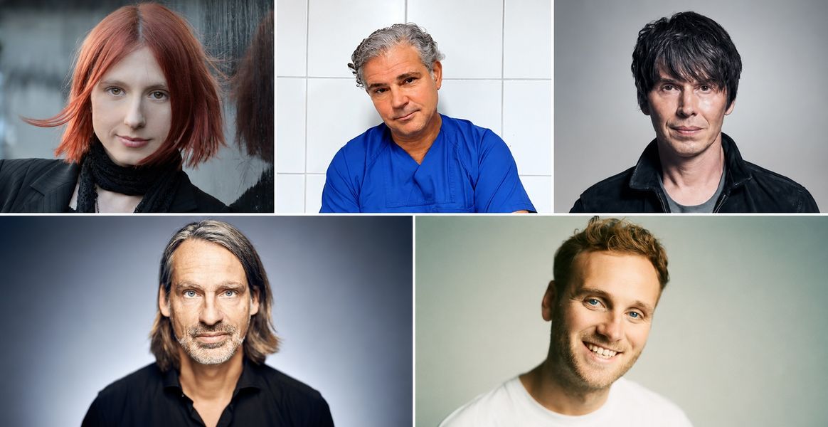 Oben: Lydia Benecke, Prof. Dr. Michael Tsokos, Brian Cox. Unten: Prof. Dr. Richard David Precht, Dr. Leon Windscheid.
